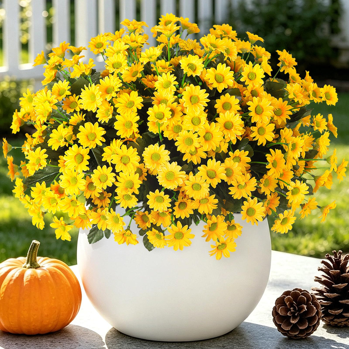 Ammyoo 12 Bundles Fake Mums Fall Artificial Flowers for Outdoor Decoration
