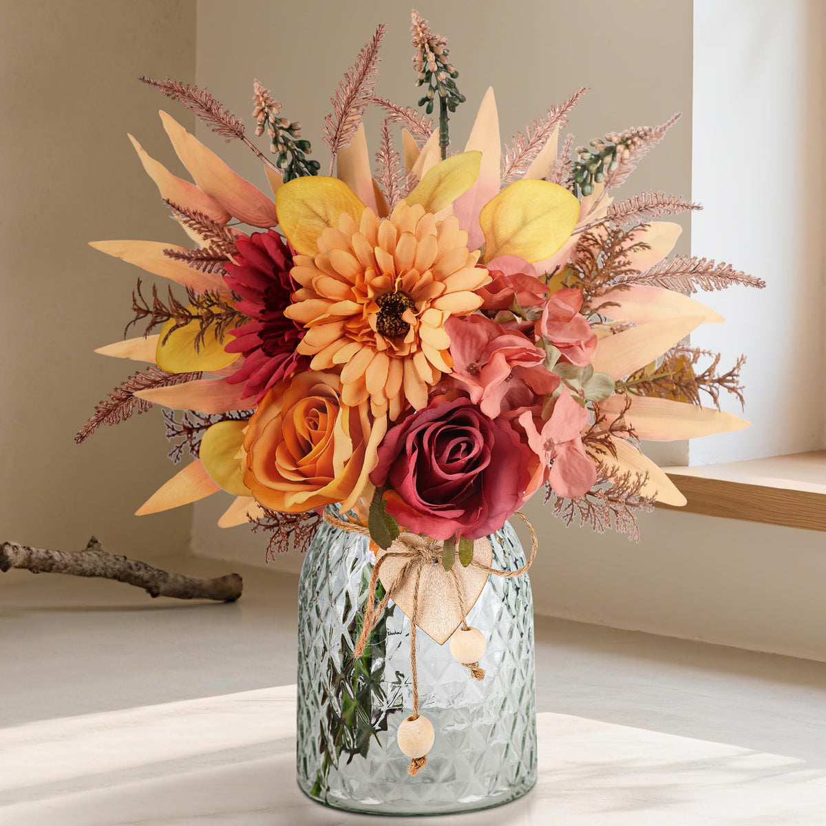 Der Rose 15" Navy Blue Fake Flowers in Glass Vase