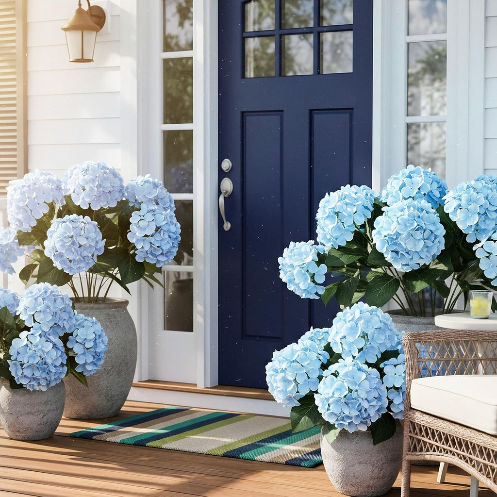 Auihiay 6 Bundles Blue Hydrangea Artificial Flowers for Outdoors and Indoor