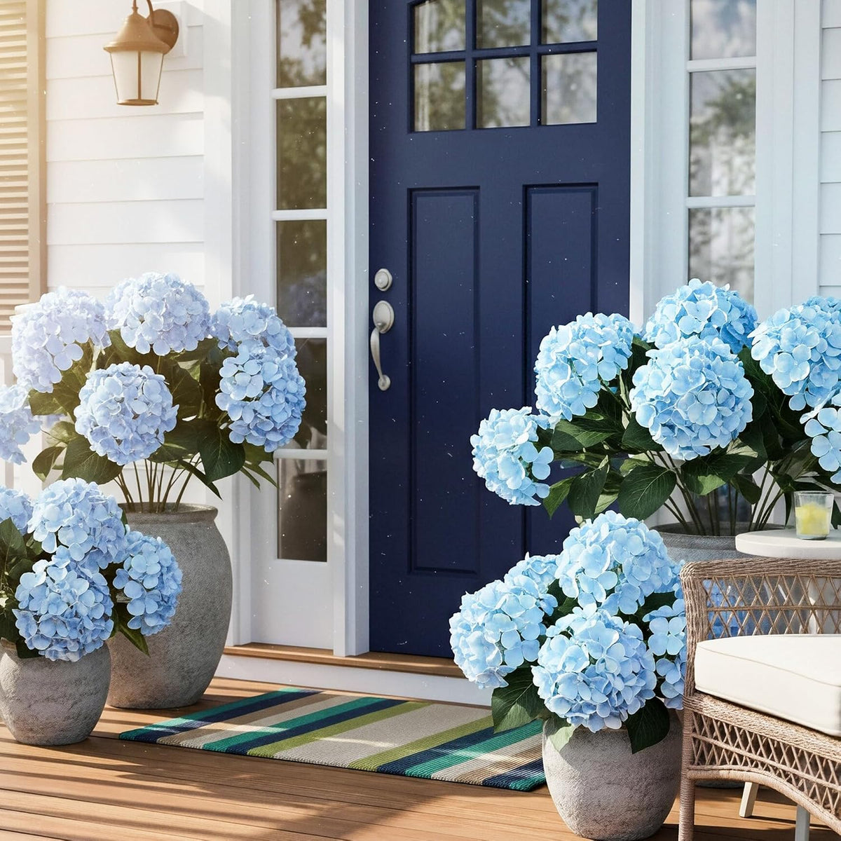 Auihiay 6 Bundles Blue Hydrangea Artificial Flowers for Outdoors and Indoor