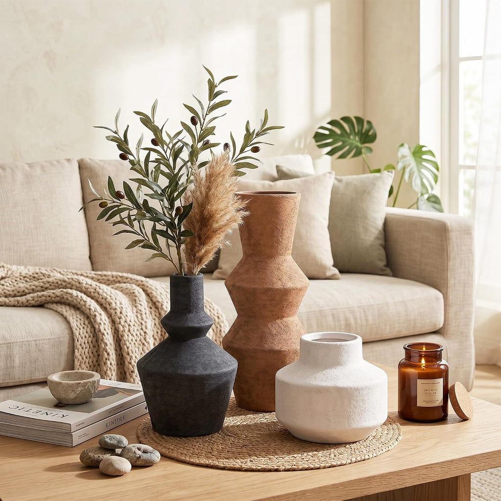 DREAMLOOM Modern Modern Ceramic Vase Set of 3, Rust