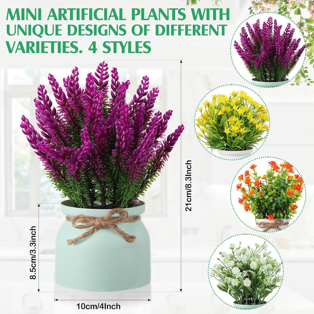 Cindeer 4 Pcs Large Artificial Potted Flowers Classic Potted Plants
