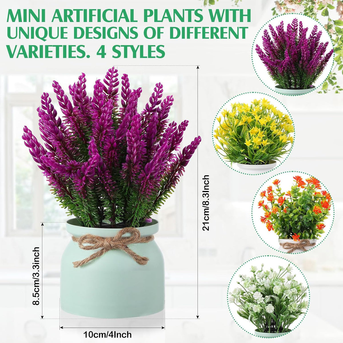 Cindeer 4 Pcs Large Artificial Potted Flowers Classic Potted Plants