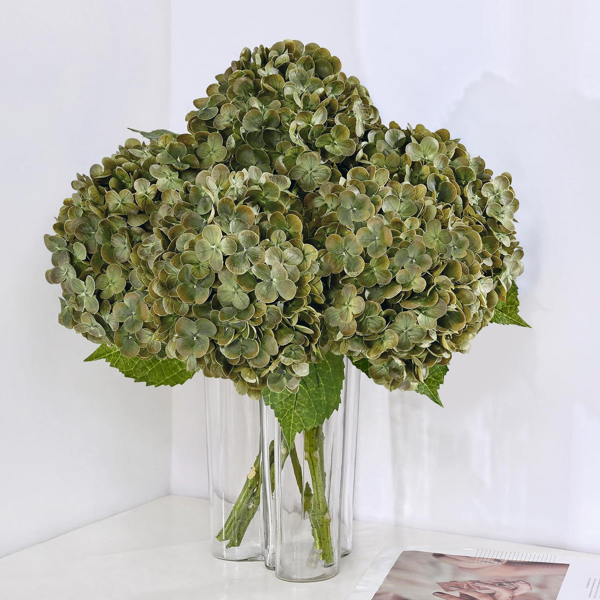 MARTINE MALL 3Pcs 21in Hydrangea Artificial Flowers, Latex Real Touch Hydrangeas Lifelike Large Hydrangea Flowers for Home Decor Party Arrangements Wedding Bouquets Centerpieces (Blue)