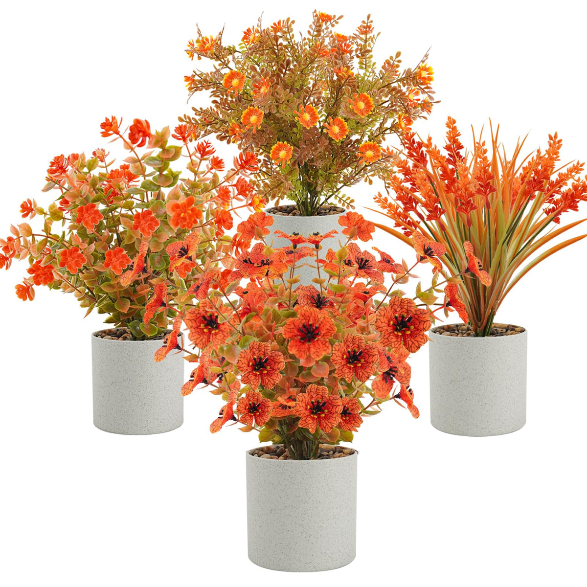 4 Packs Small Artificial Flowers in Pot, All-in-One Floral Decor,Colorful