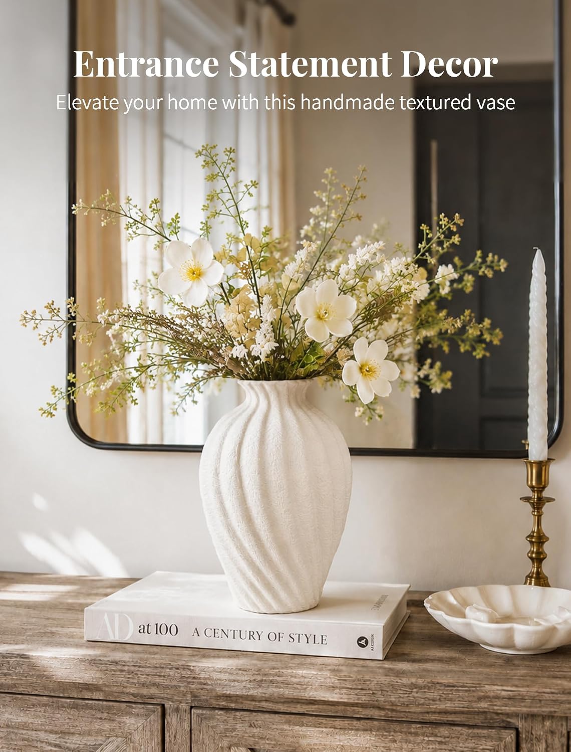 NUPTIO Ceramic Vase Living Room: 10.4" White Farmhouse Home Decor Table