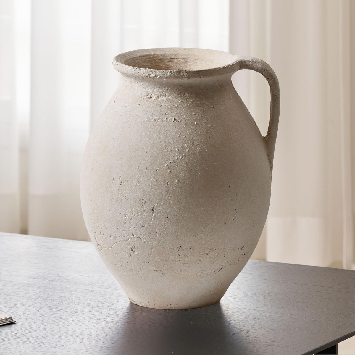 LB2 Black Ceramic Large Vase, 11.2" Tall Zen Style Vase, Terra Cotta Pitcher, Distressed Farmhouse Decor, Pottery Decorative Flower for Home Decor (D - Black 11.2")