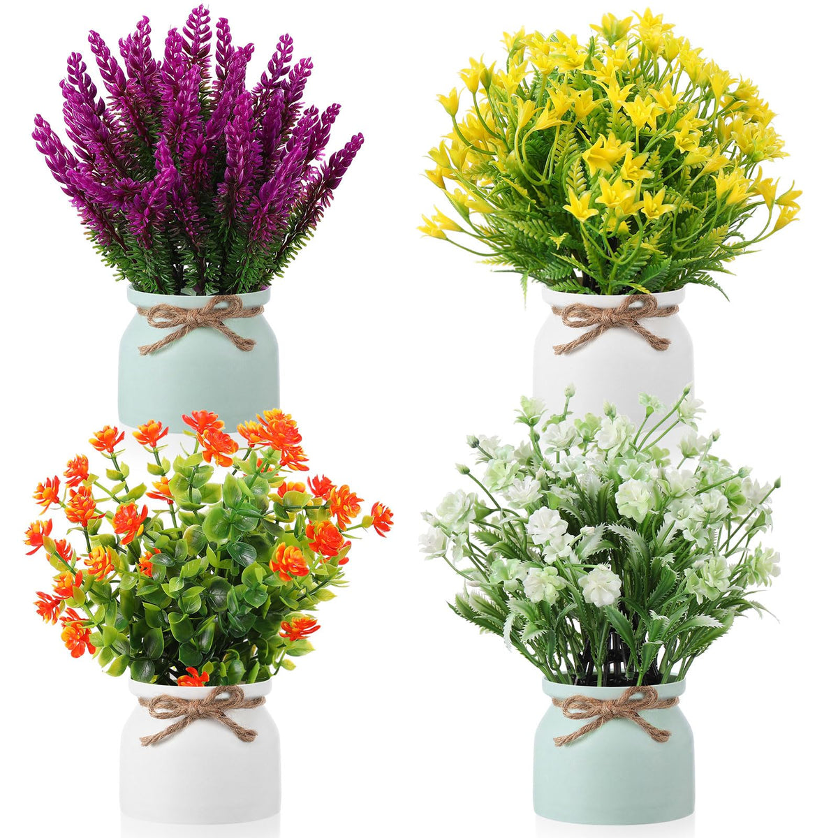 Cindeer 4 Pcs Large Artificial Potted Flowers Classic Potted Plants