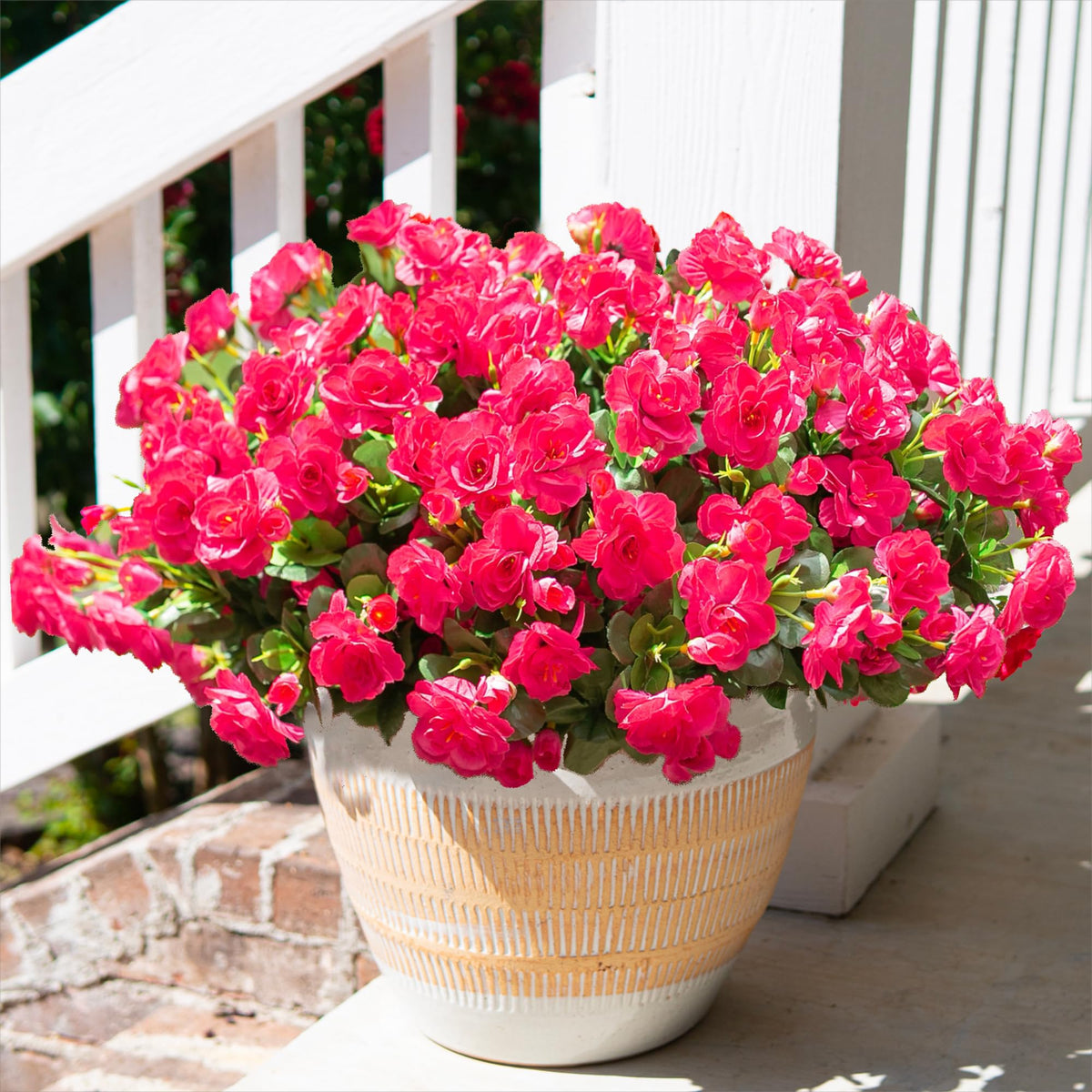 HyeFlora Artificial Fake Flowers for Outdoor Outside Spring Decoration, Fake Silk Red Camellia Flower UV Resistant Realistic Plants for Planter Front Door Porch Patio Table Indoor, 3 Large Bundles