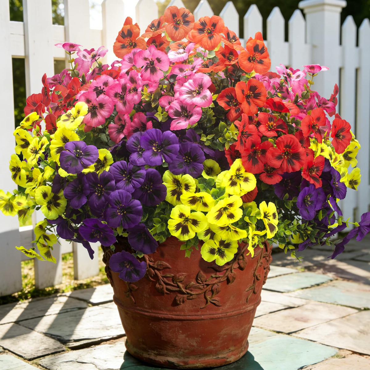 16 Artificial Pansy Faux Fall Flowers Outdoor UV Resistant No Fade Yellow