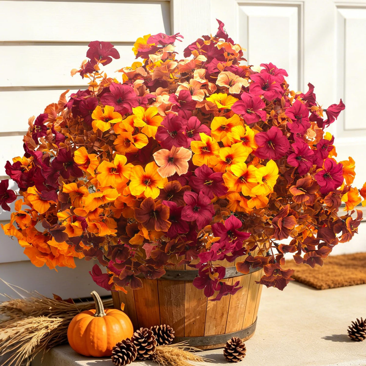 16 PCS Fall Artificial Flowers for Outdoors UV Resistant Faux Petunias