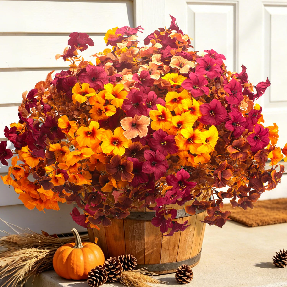 16 PCS Fall Artificial Flowers for Outdoors UV Resistant Faux Petunias