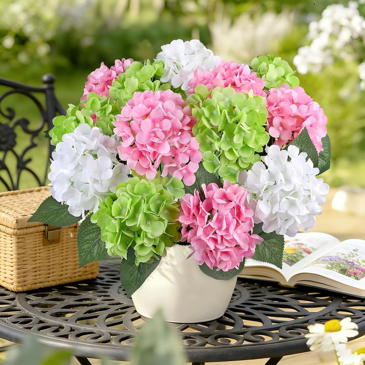 6 Bundles Hydrangea Artificial Flowers for Outdoors Silk Faux Hydrangeas
