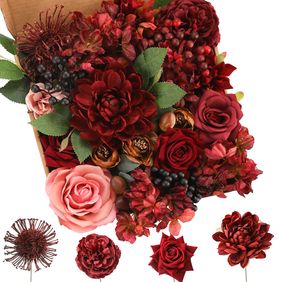 Floweroyal Artificial Flowers Combo Purple Flowers Mix Silk Flowers Dahlia Roses with Stems for DIY Wedding Bridal Bouquets, Baby Shower, Floral Arrangement, Table Centerpieces, Home Decorations.
