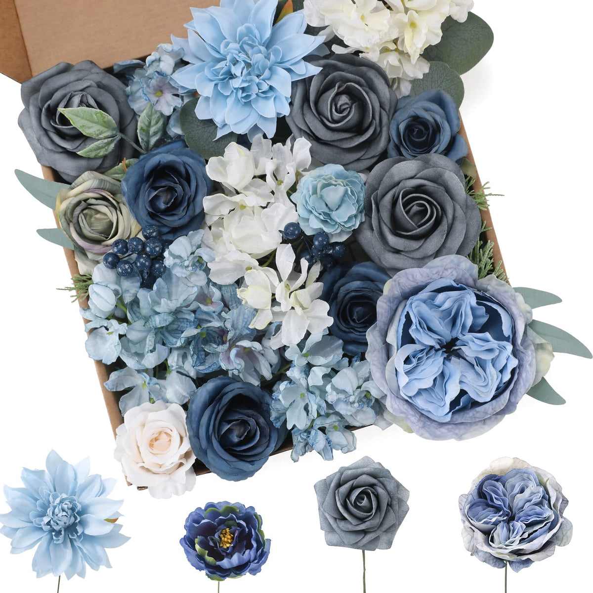 Floweroyal Artificial Flowers Combo Purple Flowers Mix Silk Flowers Dahlia Roses with Stems for DIY Wedding Bridal Bouquets, Baby Shower, Floral Arrangement, Table Centerpieces, Home Decorations.