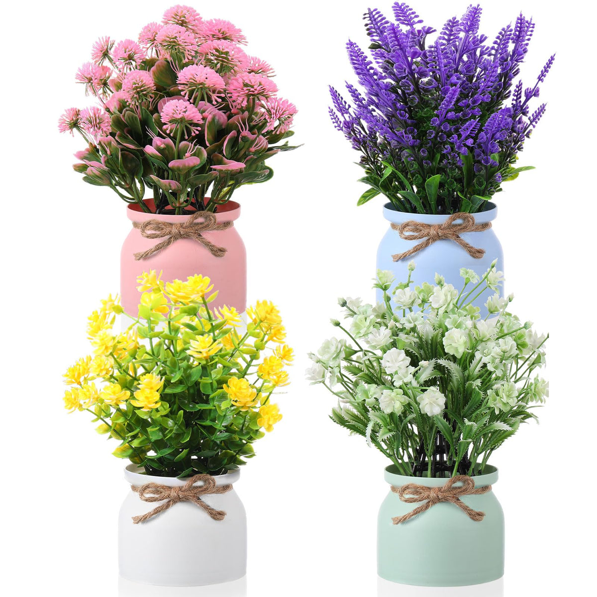 Cindeer 4 Pcs Large Artificial Potted Flowers Classic Potted Plants