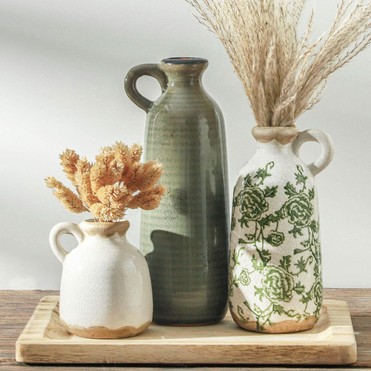 Ceramic Vase Set of 3, Rustic Neutral Vases Home Decor Farmhouse Decorative Flower Vase Modern Boho Pampass Vases for Table Mantel Entryway Shelf Living Room Kitchen Bathroom - Multicolor