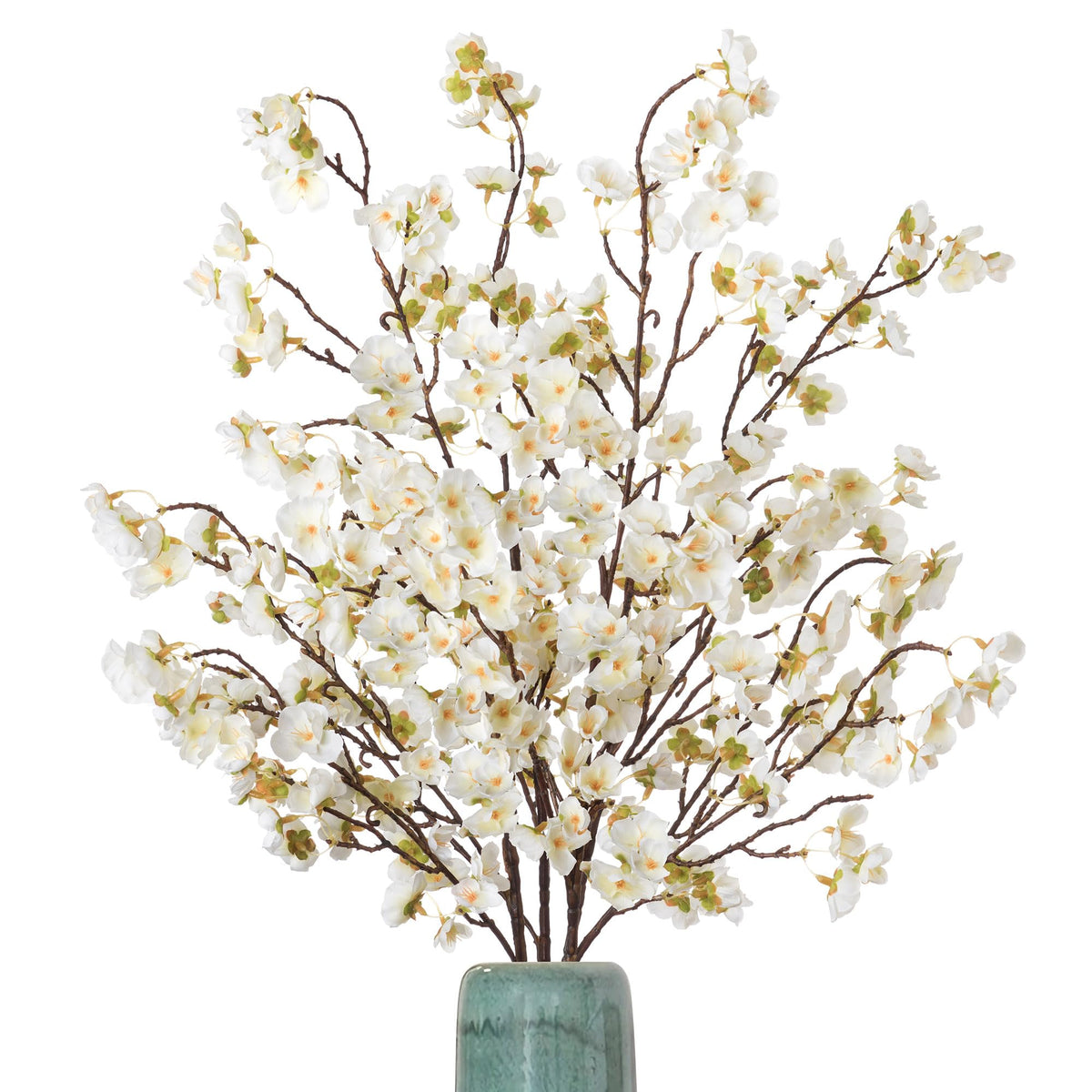 Ammyoo 4Pcs Cherry Blossom Branches Artificial Flowers for Spring Summer Indoor Decoration,Faux Long Stem Artificial Flowers for Wedding Home Office Bedroom Party Table Centerpieces Decor(White)
