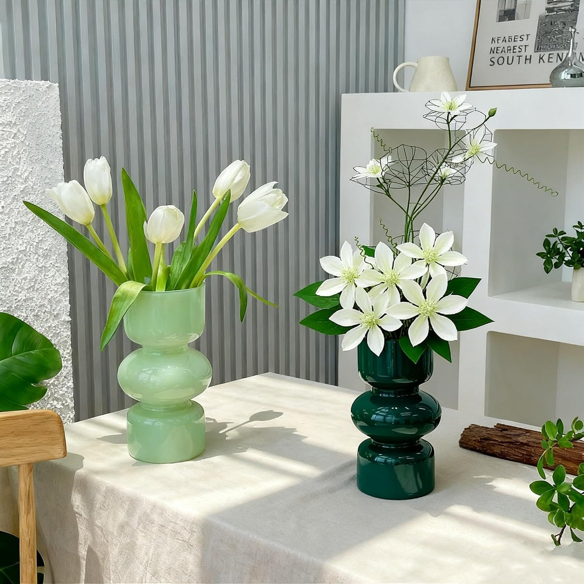 JSPYFITS Glass Hydroponic Flower Vase, 7 Inches Colored Bubble Vase for Flowers, Three-Layer Funky Vase for Home/Office/Weddings/Party Table Flowers Decor, Milky Green