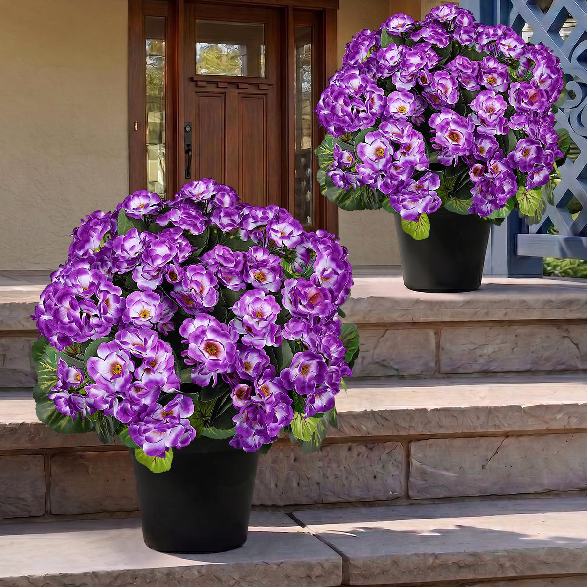 Set of 2 Artificial Geranium Potted Plant, Red, 16 Inch