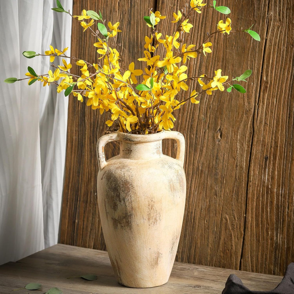 Ceramic Flower Vase, 11.41 Inch Tall Farmhouse Vase with Handles