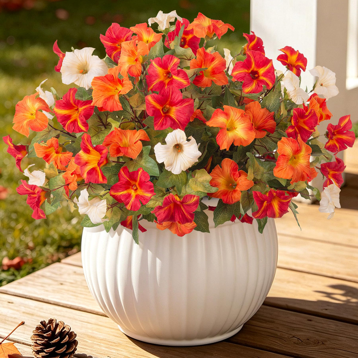 2 Pcs Artificial Fake Fall Petunia Flowers for Outdoor Garden Decor