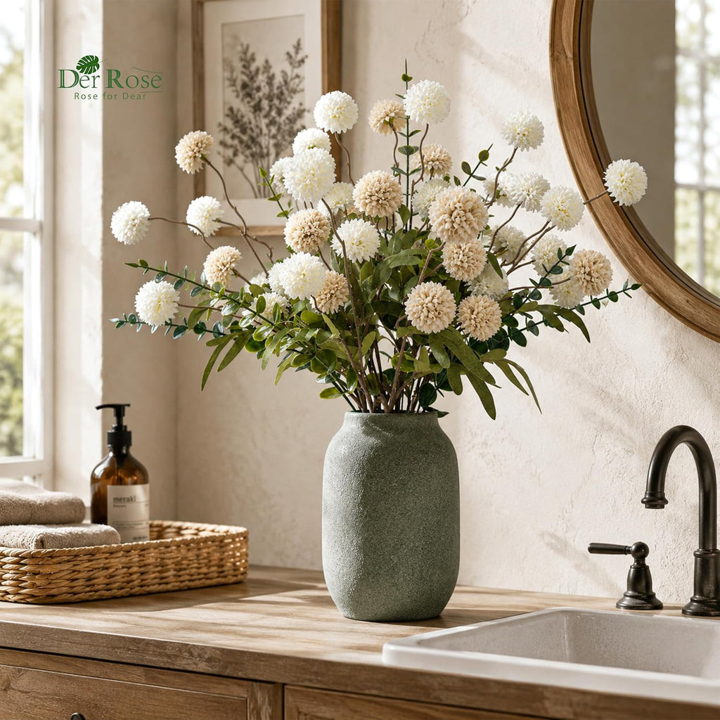 Der Rose 18Pcs Fake Flowers White Blooms and Eucalyptus for Spring Decor