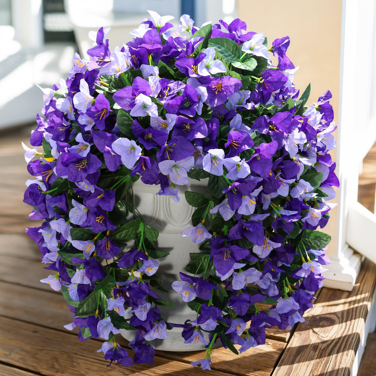Artificial Bougainvillea Faux Flowers Plants for Outdoors Outside Fall Autumn Decor, 2 PCS Silk Trailing Vines UV Resistant Realistic Orange Fake Flowers for Planter Front Door Porch Patio Balcony