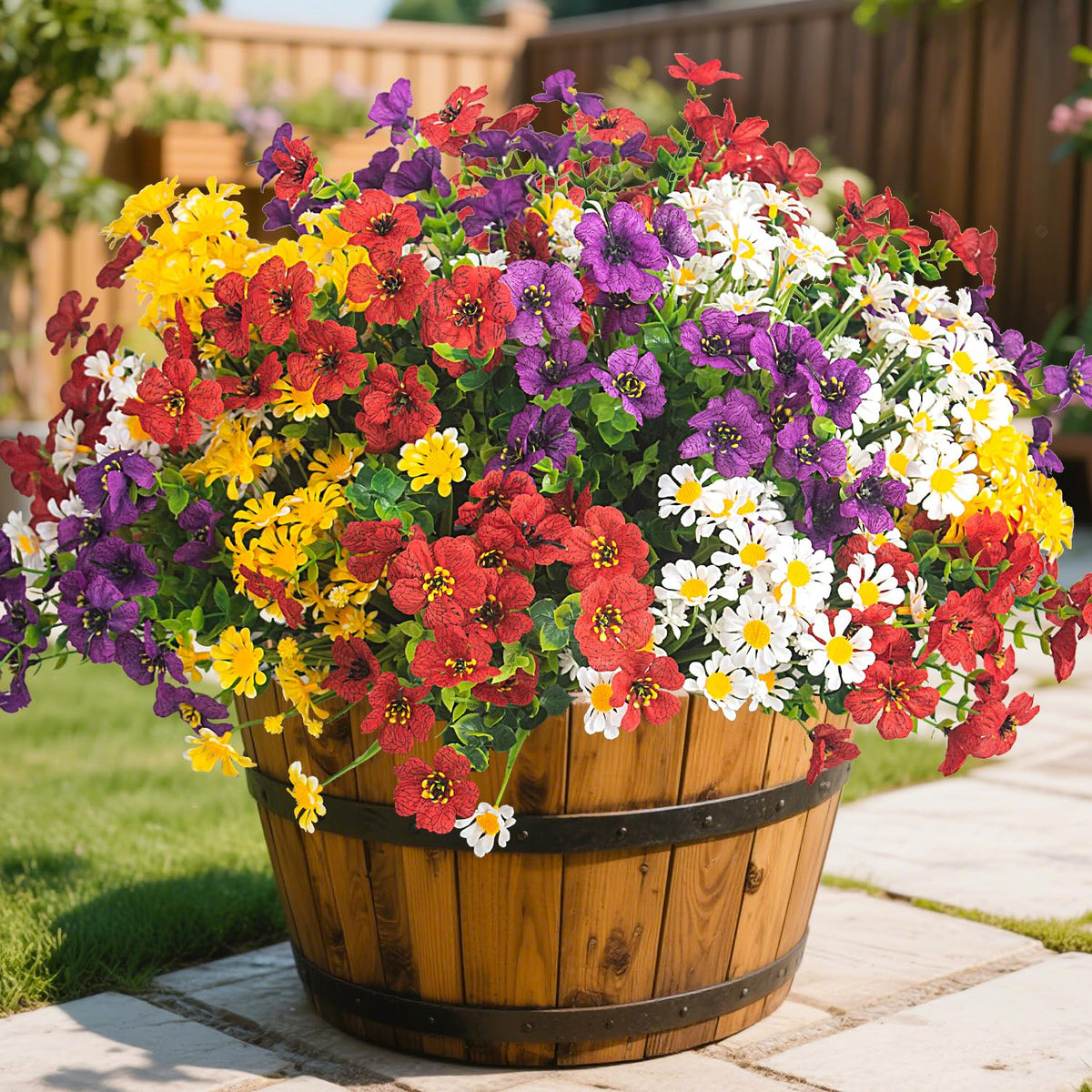 16 Bundles Artificial Fall Flowers, UV Resistant Faux Petunias for Outdoor