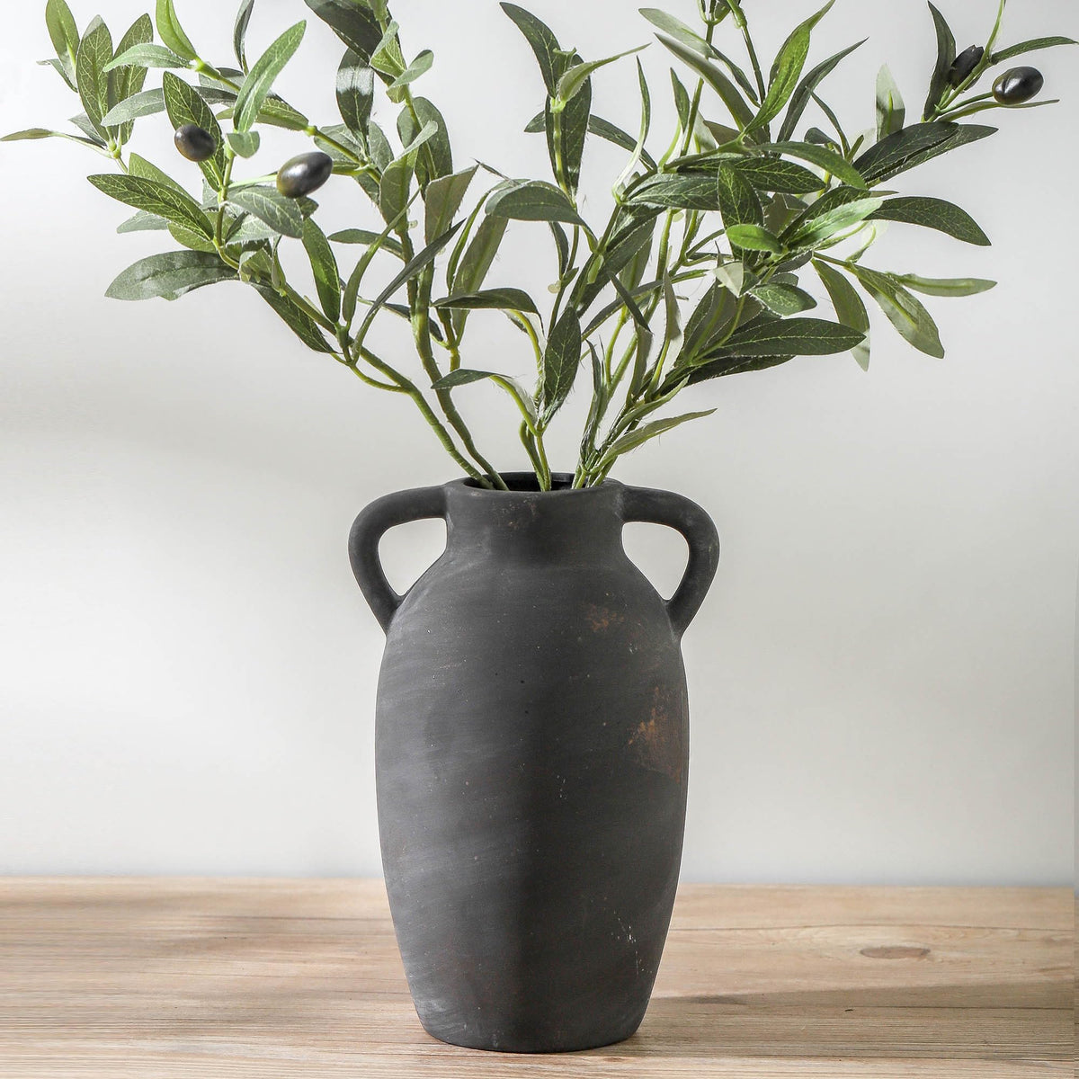 Ceramic Flower Vase, 7.4 Inch Rustic Farmhouse Pottery Decor