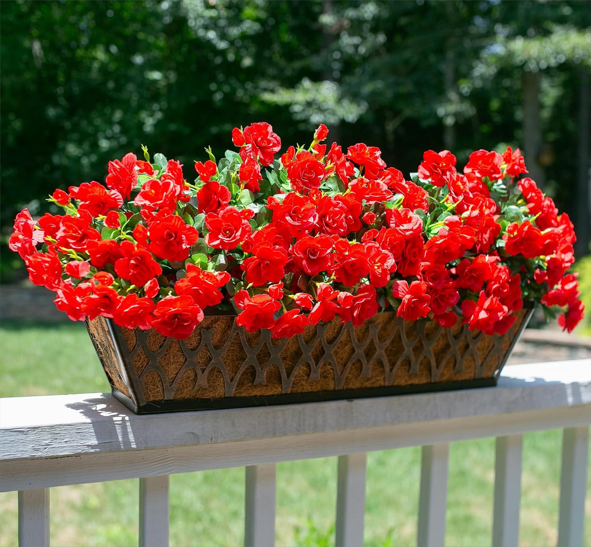 HyeFlora Artificial Fake Flowers for Outdoor Outside Spring Decoration, Fake Silk Red Camellia Flower UV Resistant Realistic Plants for Planter Front Door Porch Patio Table Indoor, 3 Large Bundles