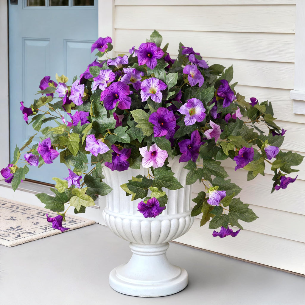 2 Pcs Artificial Fake Fall Petunia Flowers for Outdoor Garden Decor