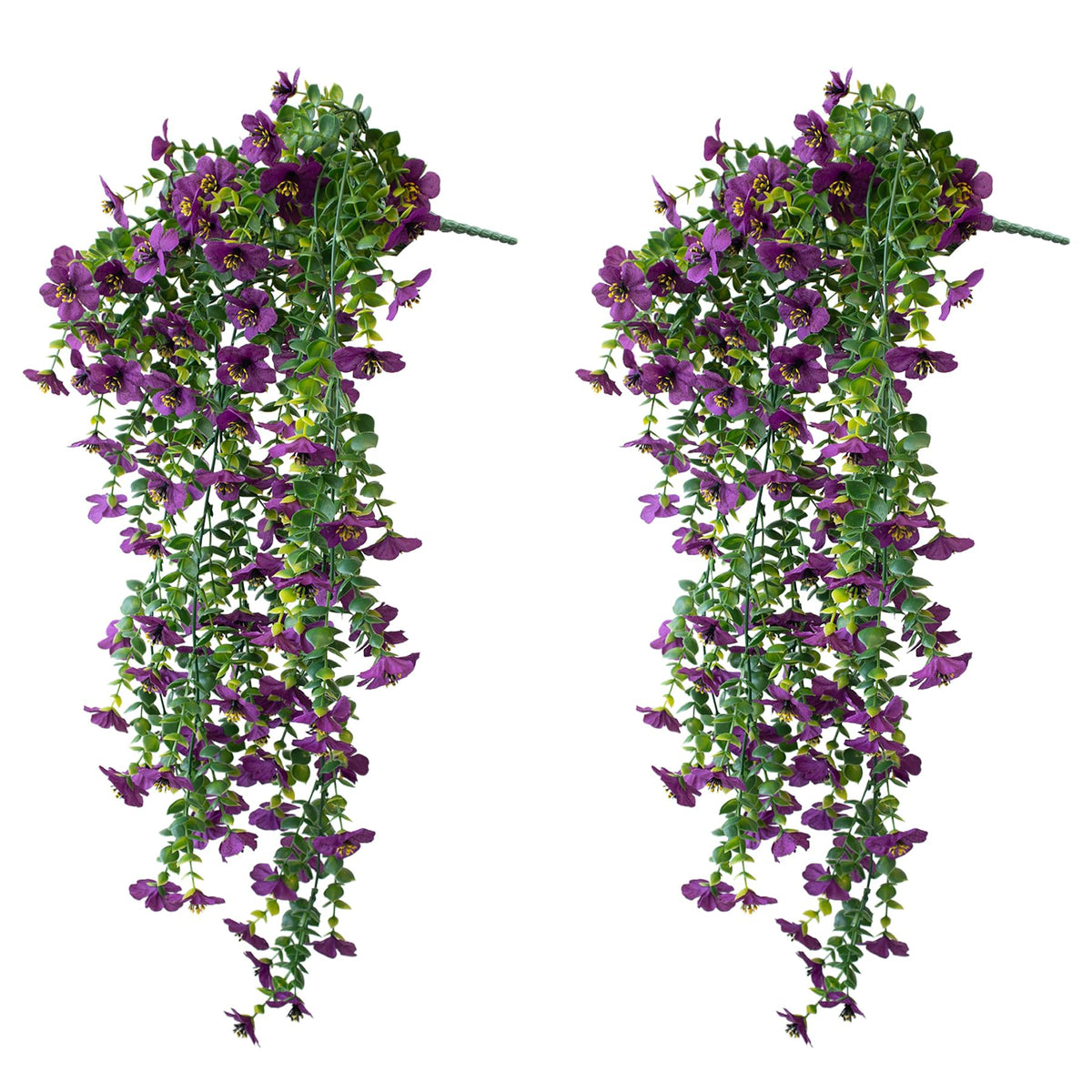 Artificial Hanging Flowers for Outdoors, 2 Pcs UV Resistant Artificial Outdoor Flowers, Not-Fading Fake Hanging Plant for Outdoor Planters for Home Garden Porch Yard Decor