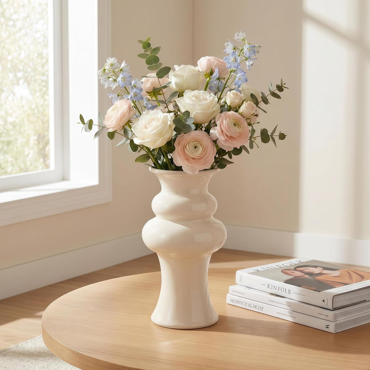 Ivory Cloud-Inspired Decorative Ceramic Flower Vase, Modern Home Decor