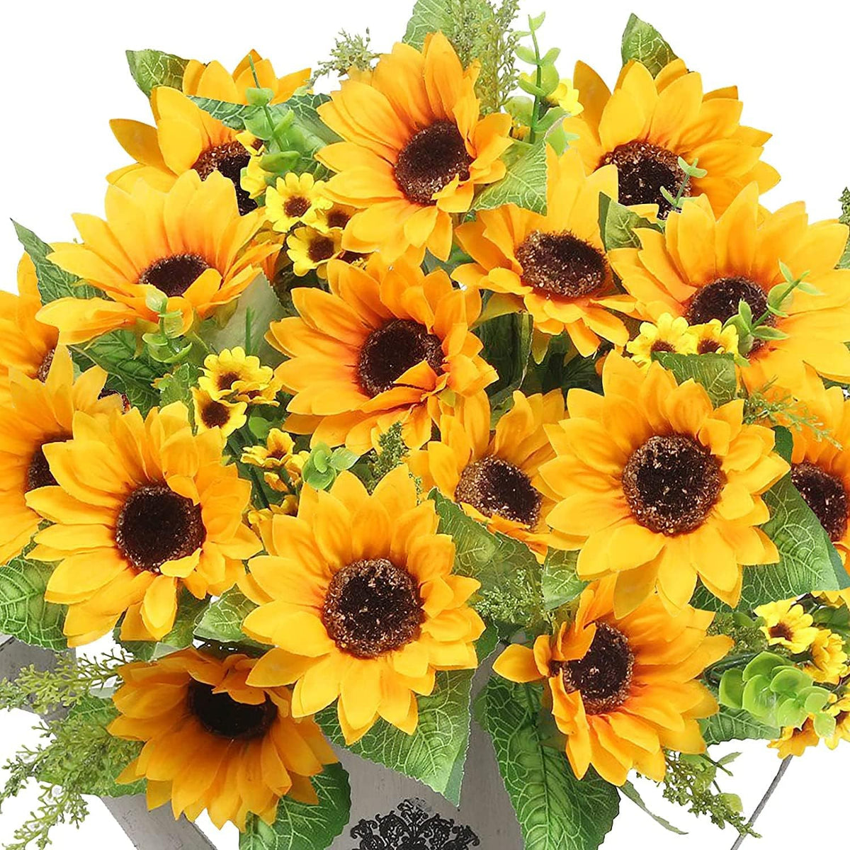AmyHomie Artificial Sunflowers for Outdoors Fall Decor, 2 Bouquets