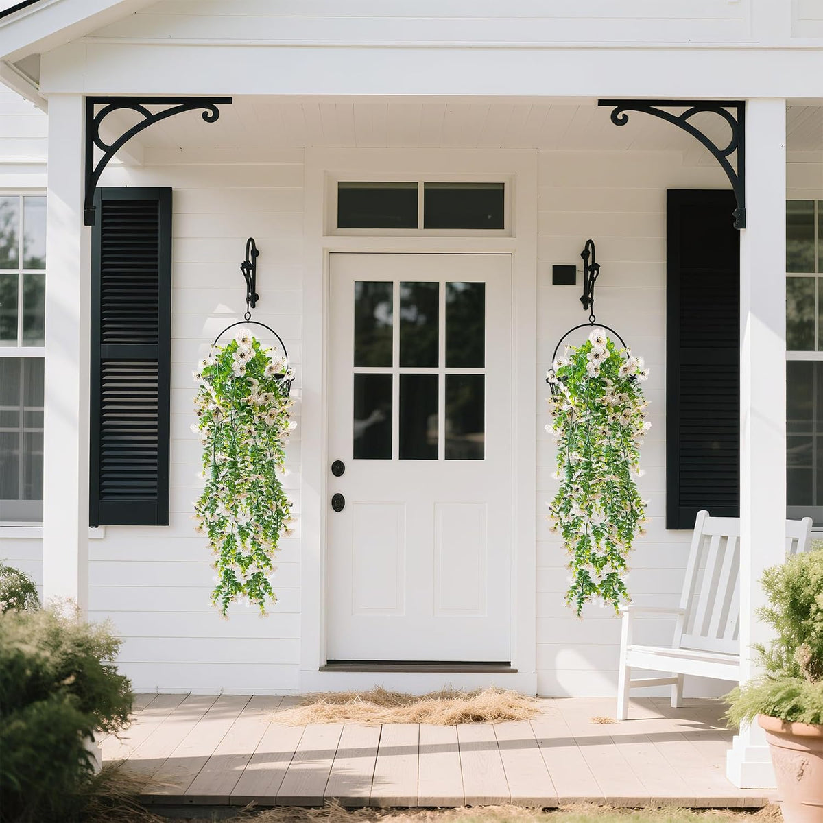 Artificial Hanging Flowers for Outdoors, 2 Pcs UV Resistant Artificial Outdoor Flowers, Not-Fading Fake Hanging Plant for Outdoor Planters for Home Garden Porch Yard Decor