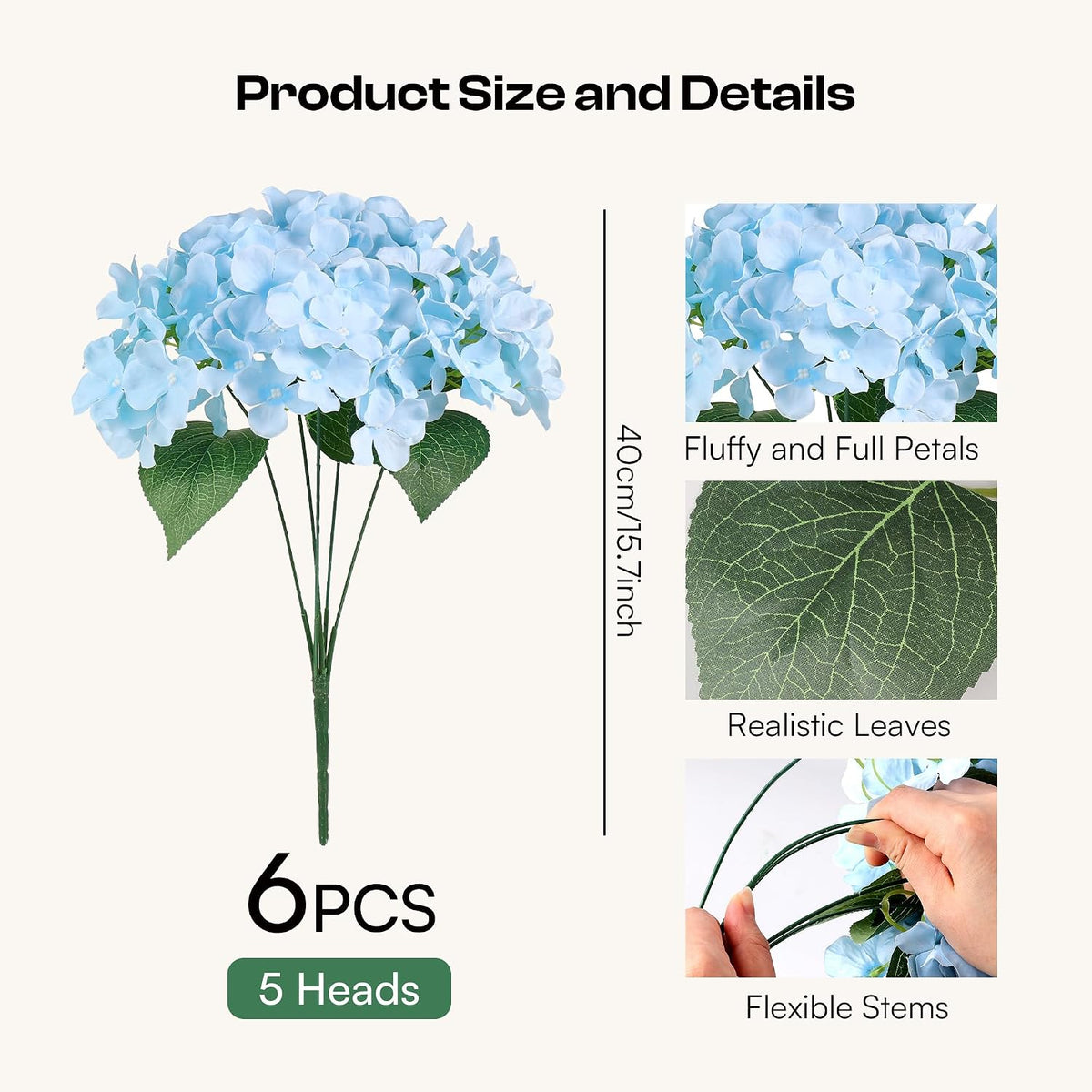 Auihiay 6 Bundles Blue Hydrangea Artificial Flowers for Outdoors and Indoor