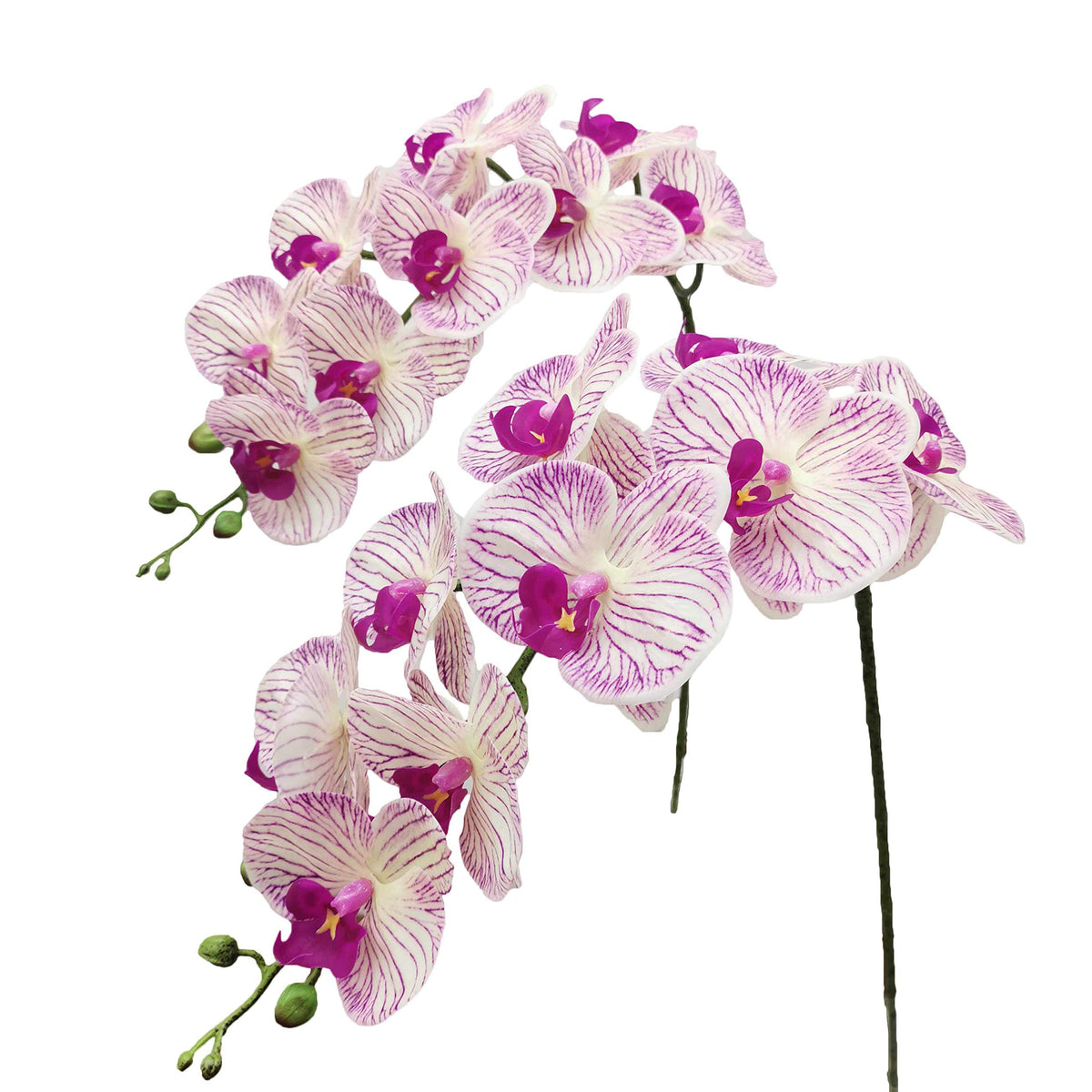 Fnize Orchid Stems Artificial Flowers Real Touch Latex White 38 Inch 2pcs