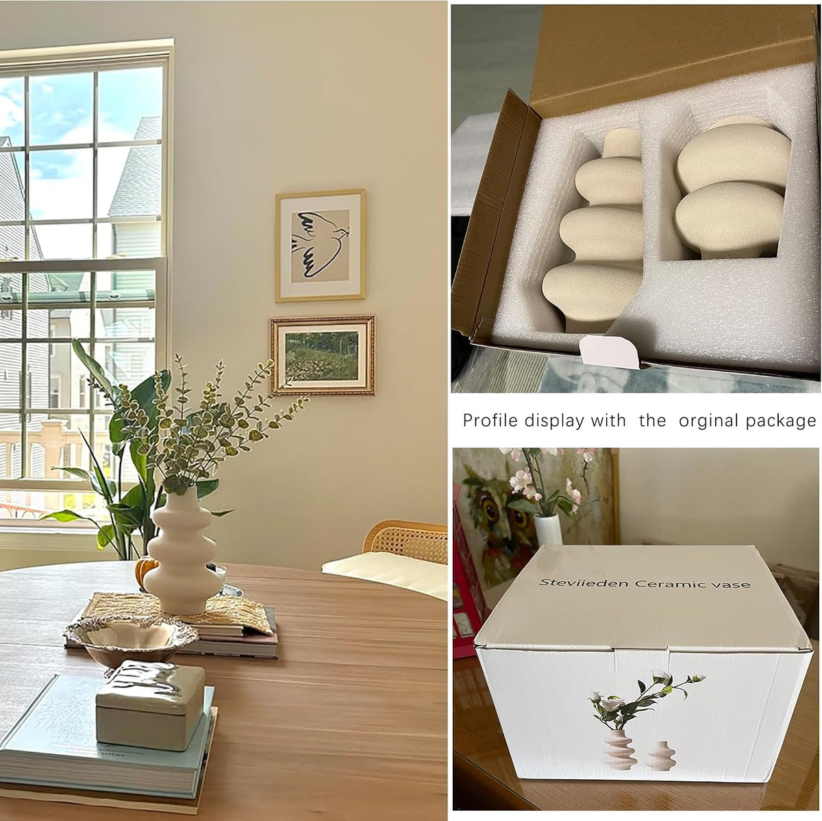 Steviieden Ceramic Vases Set, Boho Home Decor Vase, Off White, Set of 2