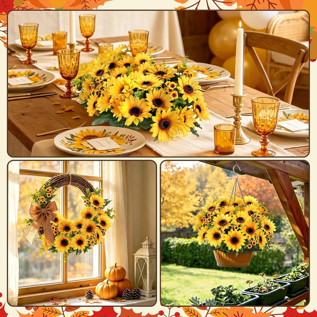 AmyHomie Artificial Sunflowers for Outdoors Fall Decor, 2 Bouquets