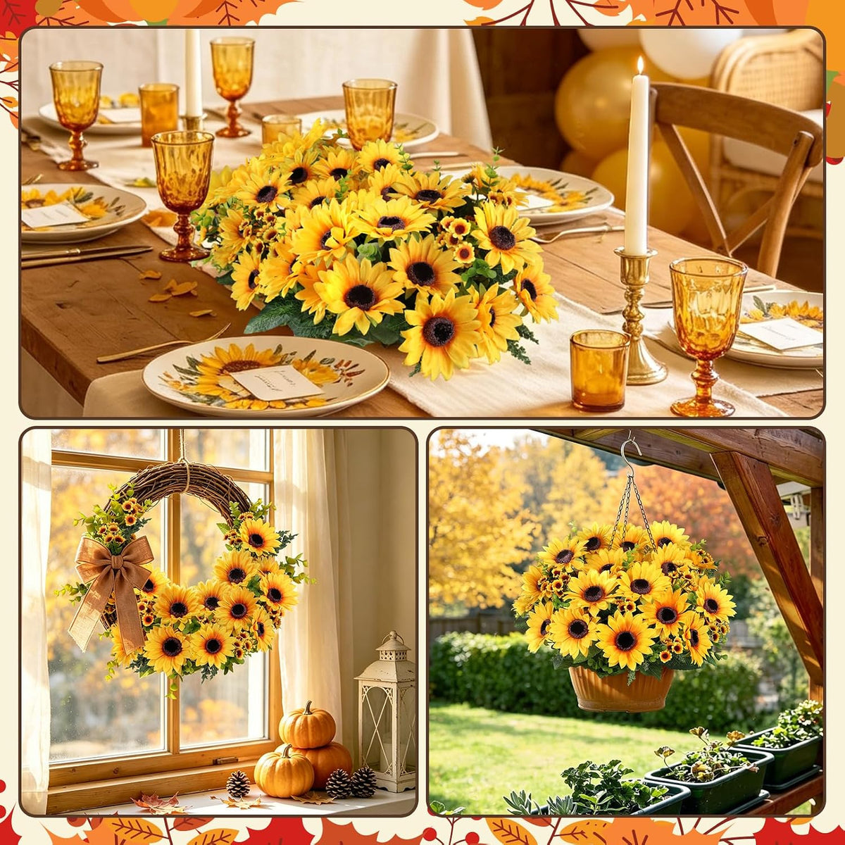 AmyHomie Artificial Sunflowers for Outdoors Fall Decor, 2 Bouquets