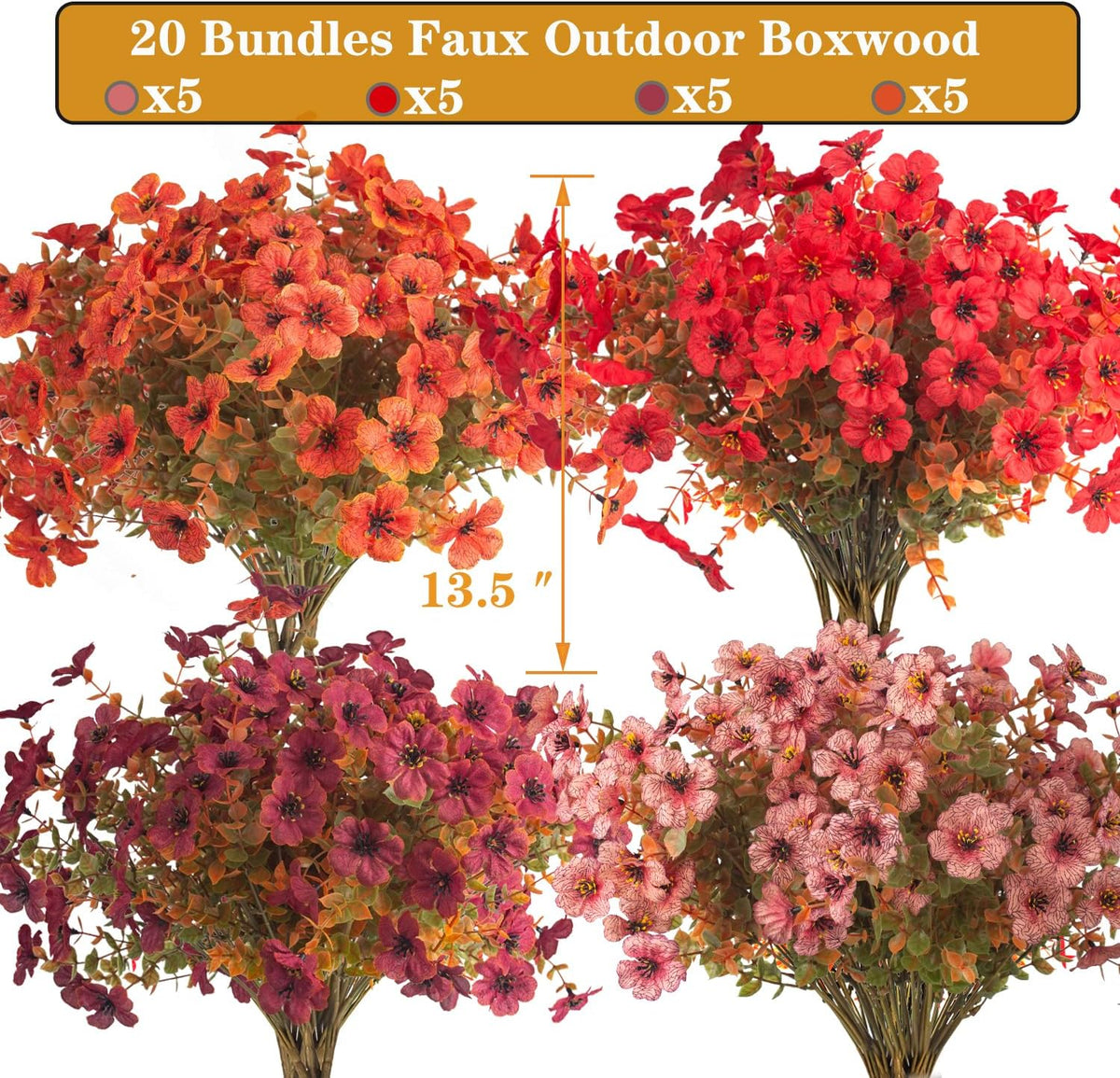 Grunyia 20 Bundles UV Resistant Artificial Fall Flowers - Fake Autumn Plants for Autumn Indoor Outdoor Garden Patio Fireplace Window Box Kitchen Home Decor (Fall Orange Mix)