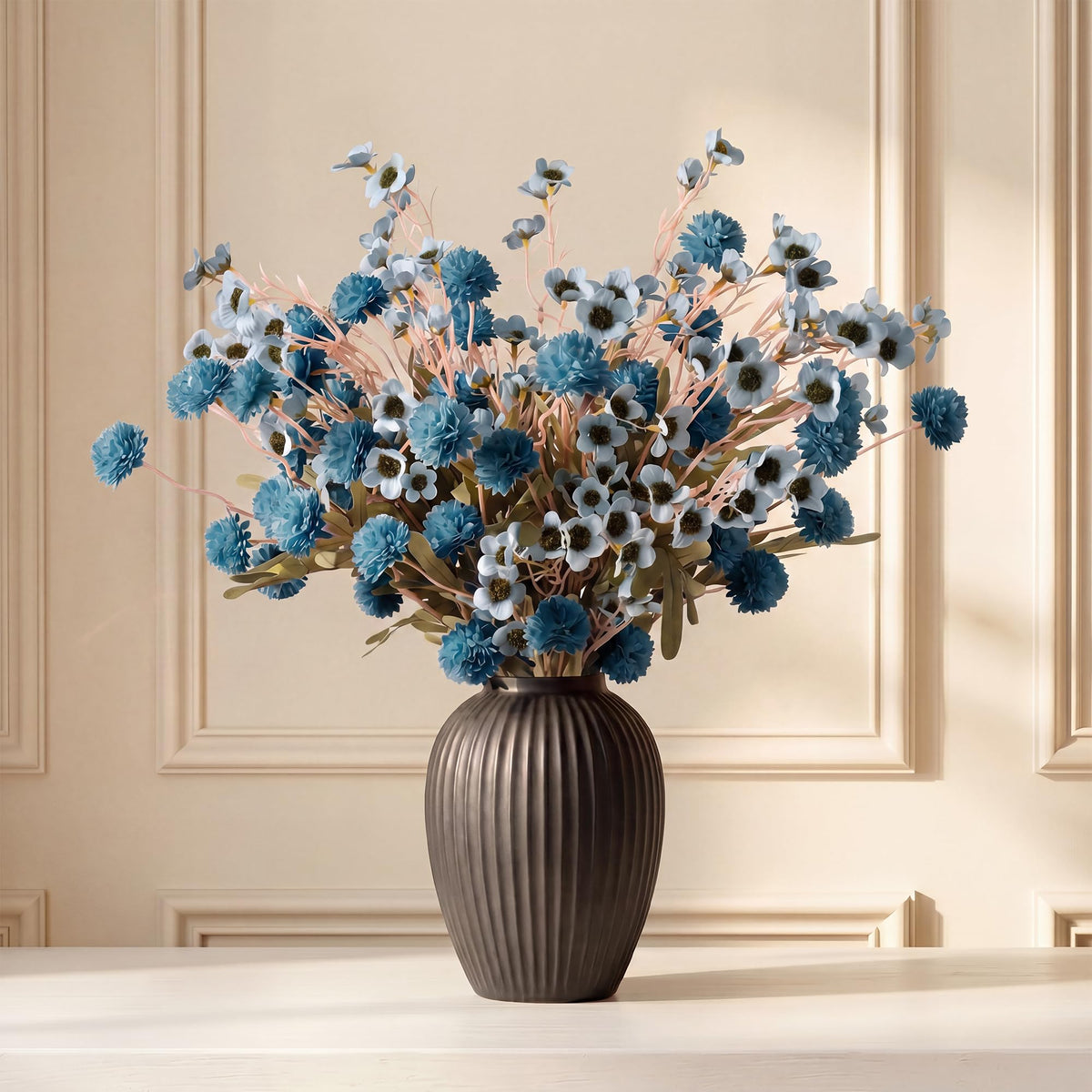 Pinkpum 20 Stems Beige Fake Mums & Kiku Artificial Flowers for Vase Decor