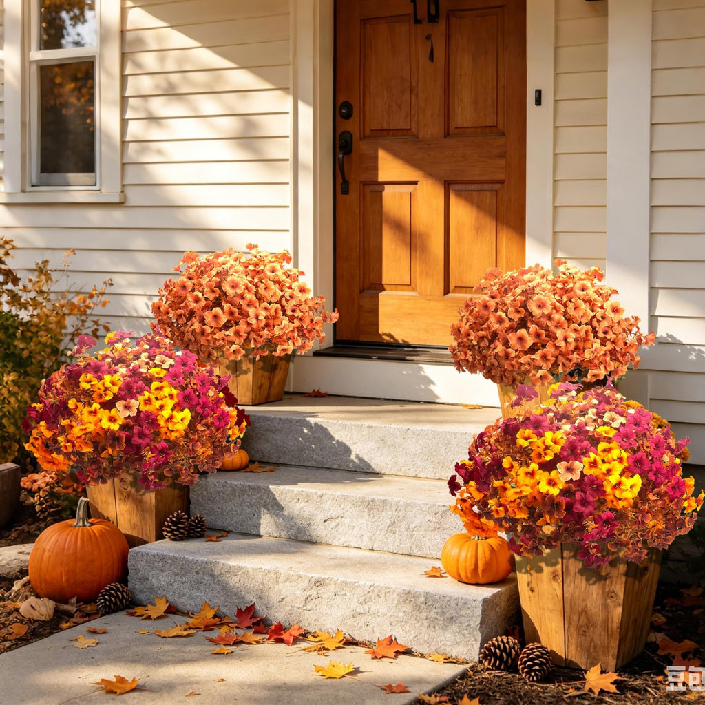 16 PCS Fall Artificial Flowers for Outdoors UV Resistant Faux Petunias