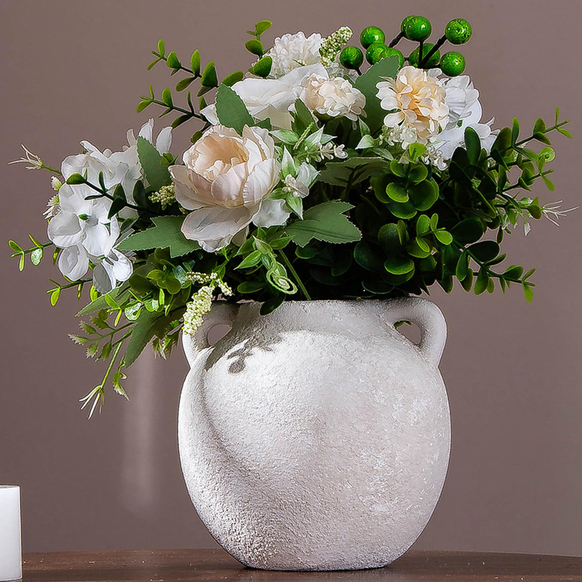 Ceramic Flower Vase, 7.4 Inch Rustic Farmhouse Pottery Decor