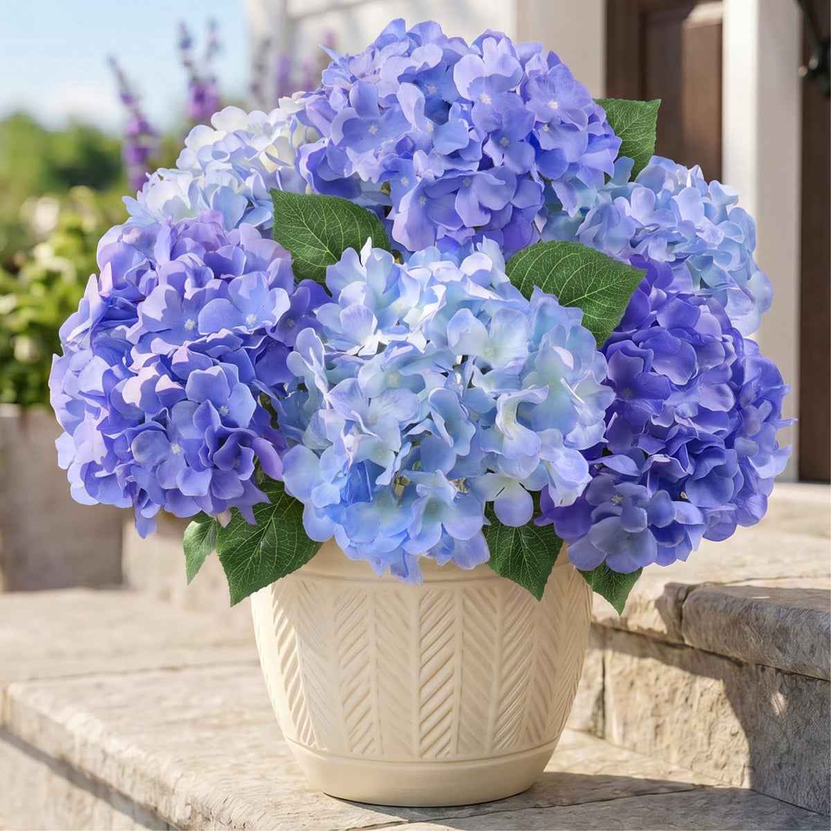 Auihiay 6 Bundles Blue Hydrangea Artificial Flowers for Outdoors and Indoor