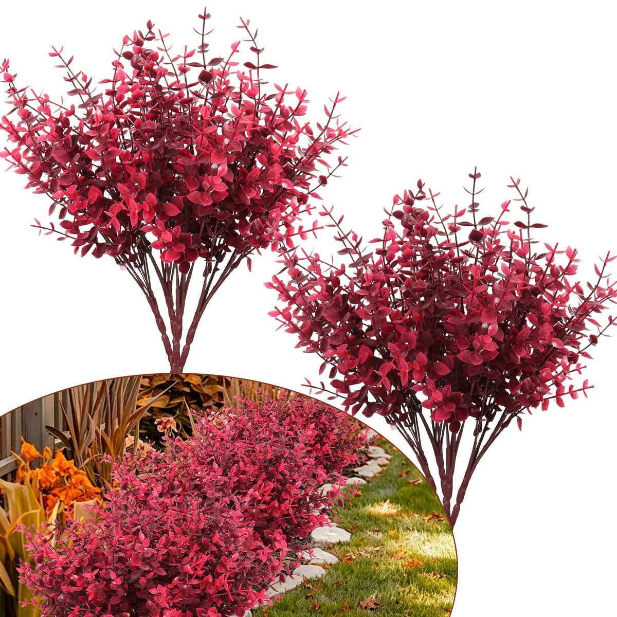RECUTMS Artificial Flowers,Fake Boxwood Outdoor UV Resistant Plants,8 Packs