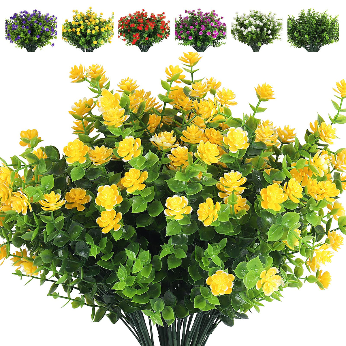 RECUTMS Artificial Flowers,Fake Boxwood Outdoor UV Resistant Plants,8 Packs