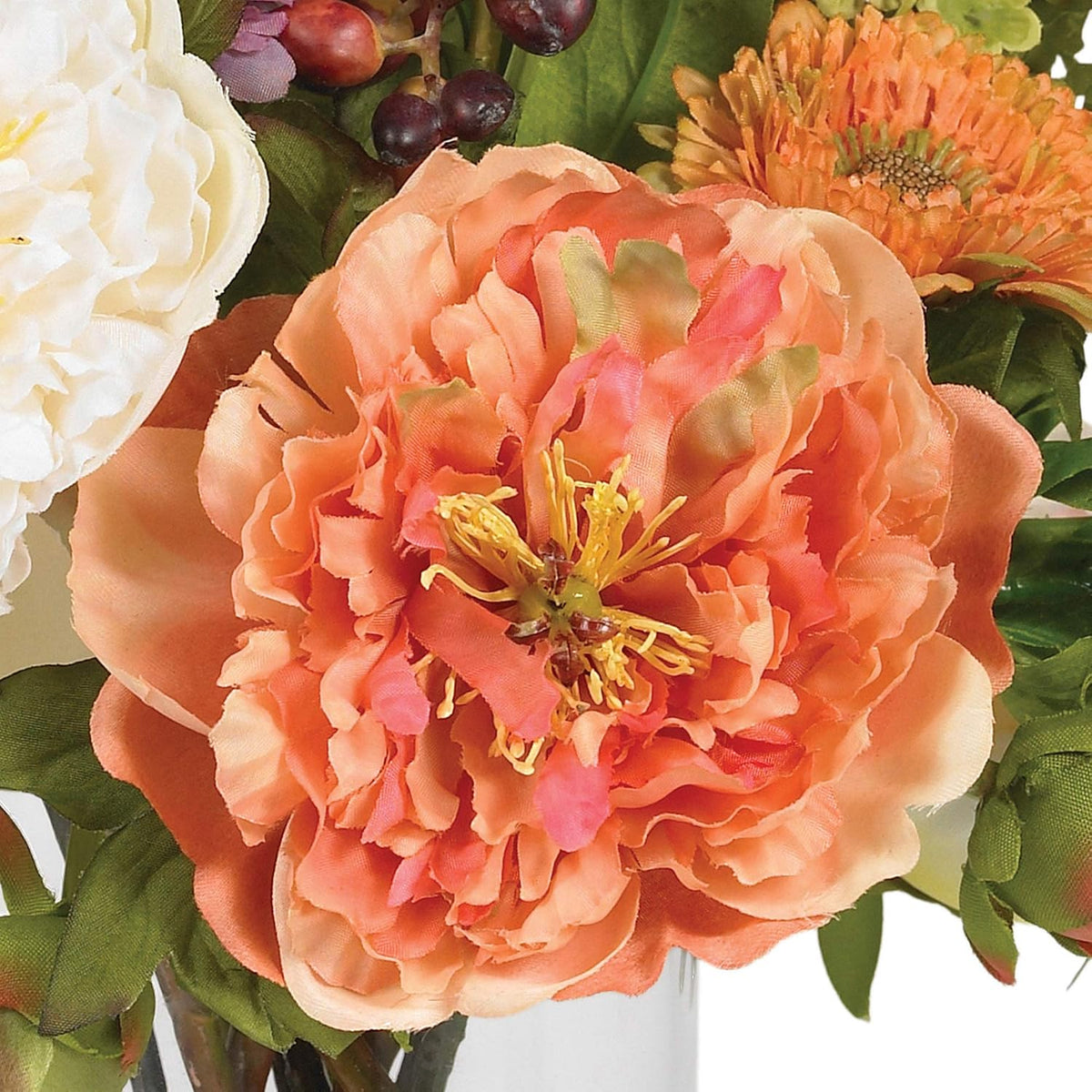 Nearly Natural 10 in Artificial Peony Arrangement in Glass Vase