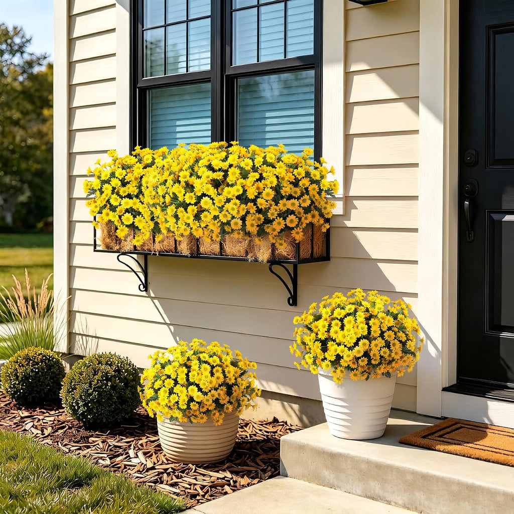Ammyoo 12 Bundles Fake Mums Fall Artificial Flowers for Outdoor Decoration
